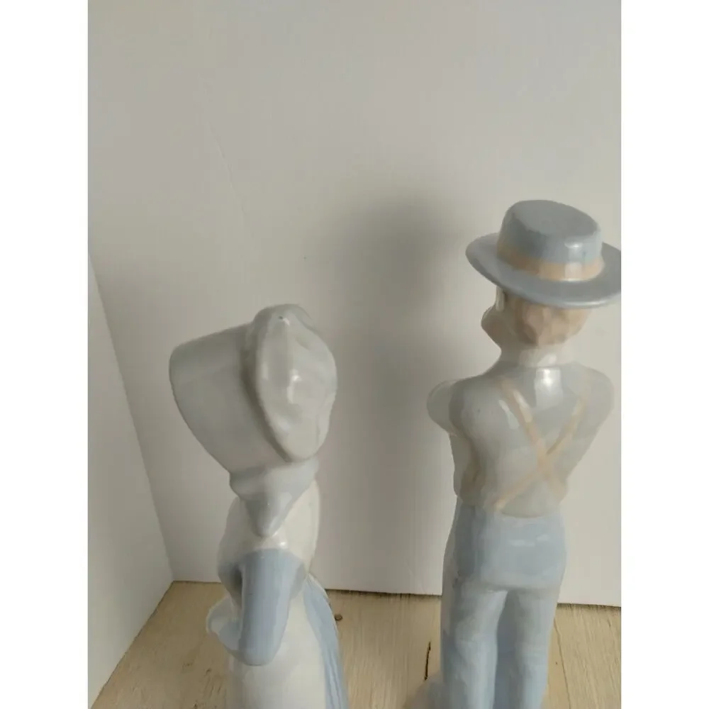 Amish Couple Ceramic Figurines Man & Woman 1970s Hand Painted